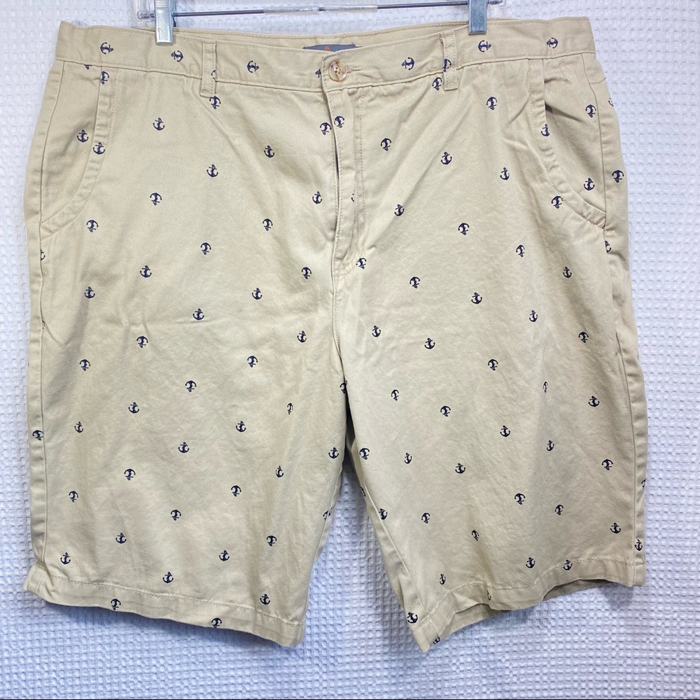 Mountain Ridge Tan All Over Anchor Print Casual Chino SHORTS; Men’s Size 40x 12”